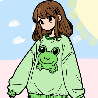 girl wearing frogging sweatshirt