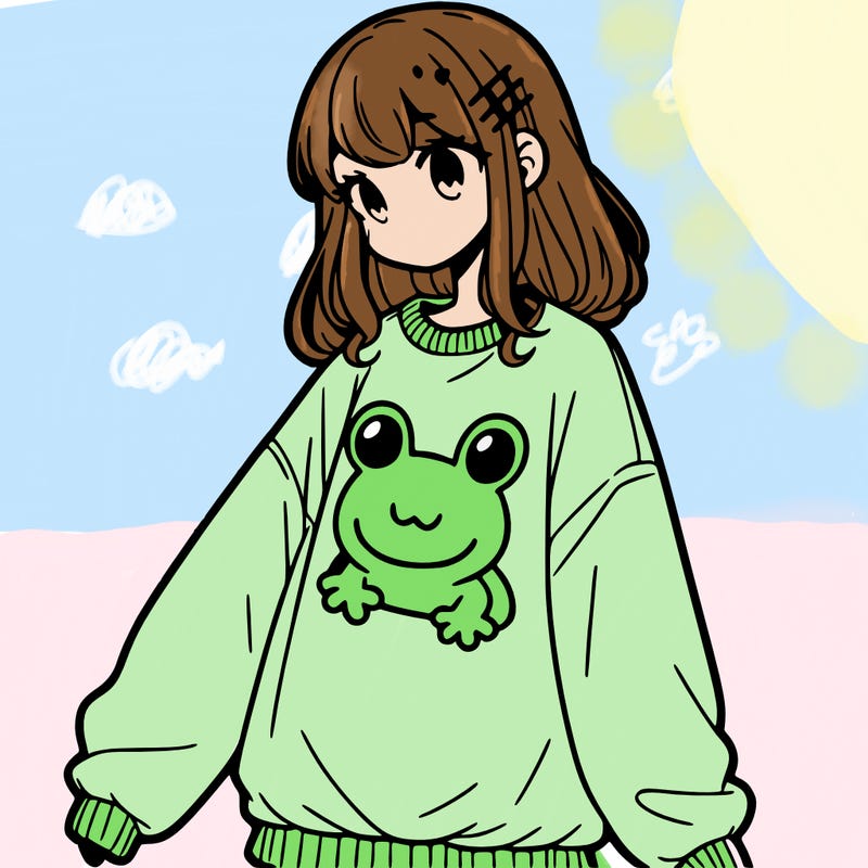 girl wearing frogging sweatshirt