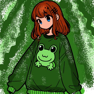 girl wearing frogging sweatshirt