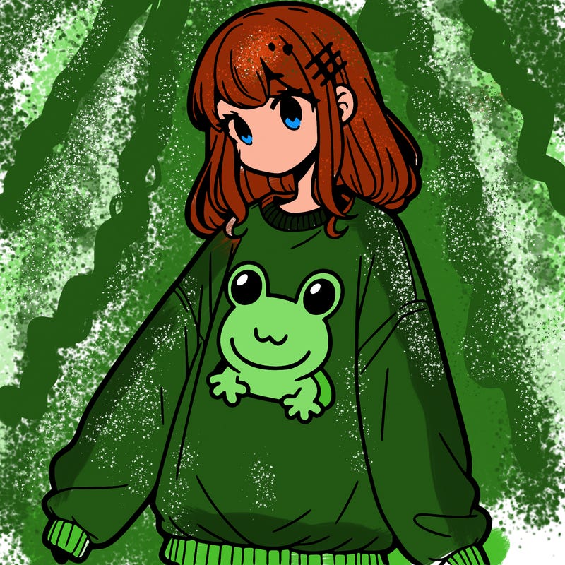 girl wearing frogging sweatshirt