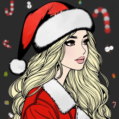realistic girl in santa hat