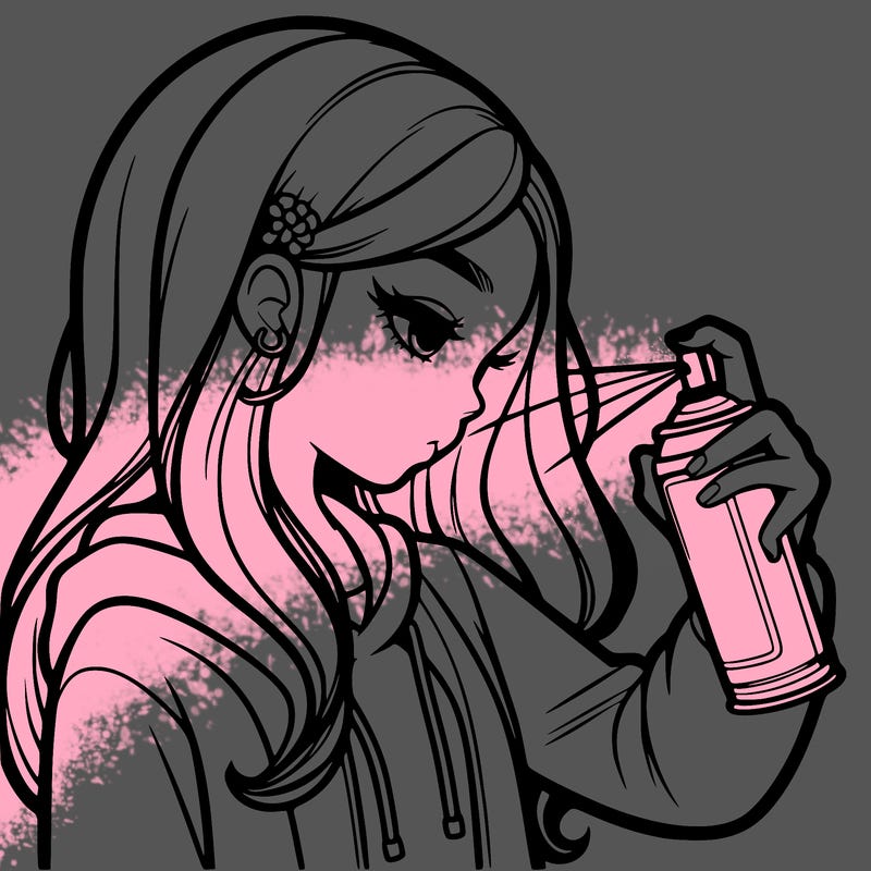 a realistic girl spray painting