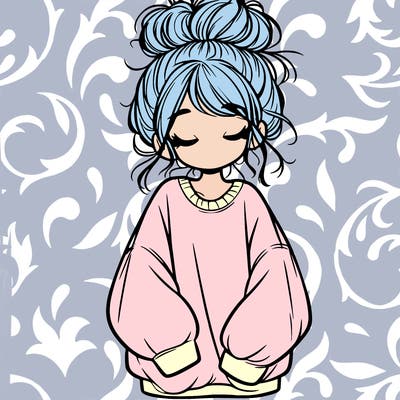 girl with baggy sweatshirt and messy bun