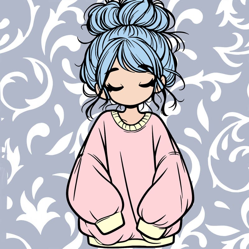 girl with baggy sweatshirt and messy bun