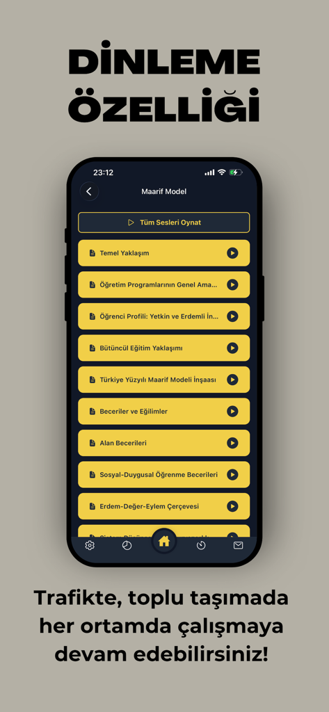 EKYS Kolay Müdür ve Müdür Yrd. - Bildschirm einer mobilen App, der Audiolektionen zur Vorbereitung auf die EKYS-Prüfung anzeigt