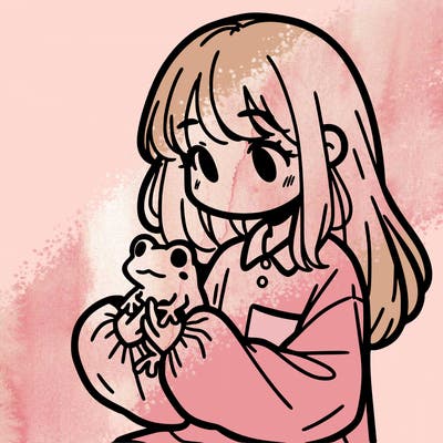 girl with long hair and a oversized shirt. and she is holding a frog