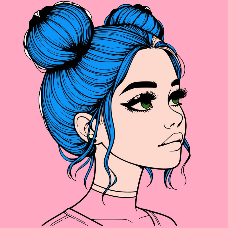 realistic girl with buns on the top of her head