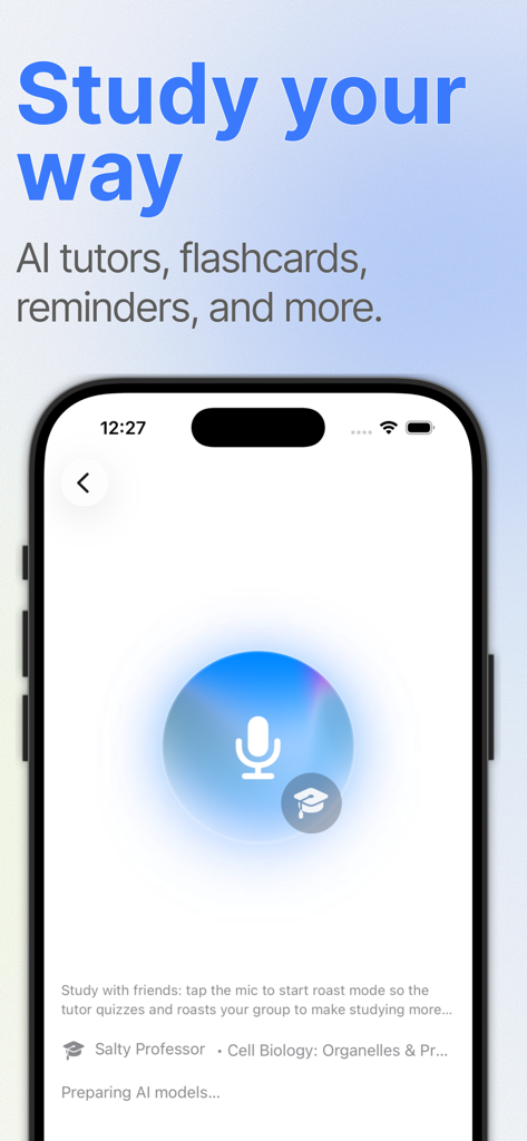 ExamCram - Study AI Quizzes - Tela mostrando o recurso de tutor de voz por IA no aplicativo de estudo ExamCram