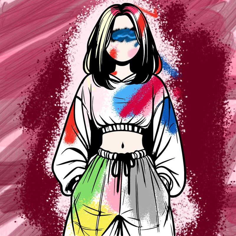 realistic girl faceless with baggy pants and a crop top