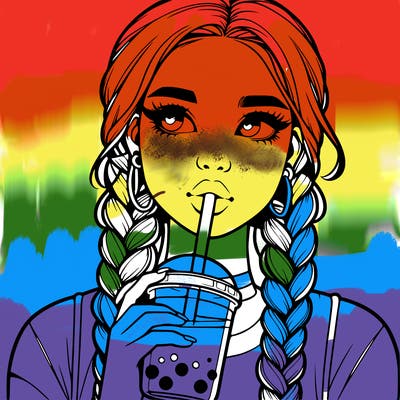 realistic girl with braided hair drinking boba