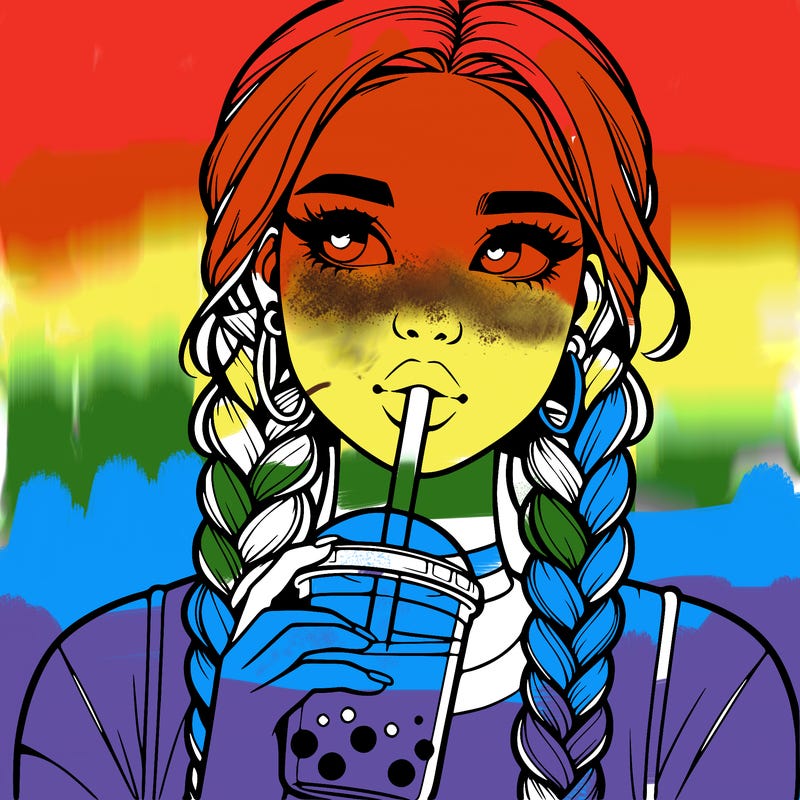 realistic girl with braided hair drinking boba