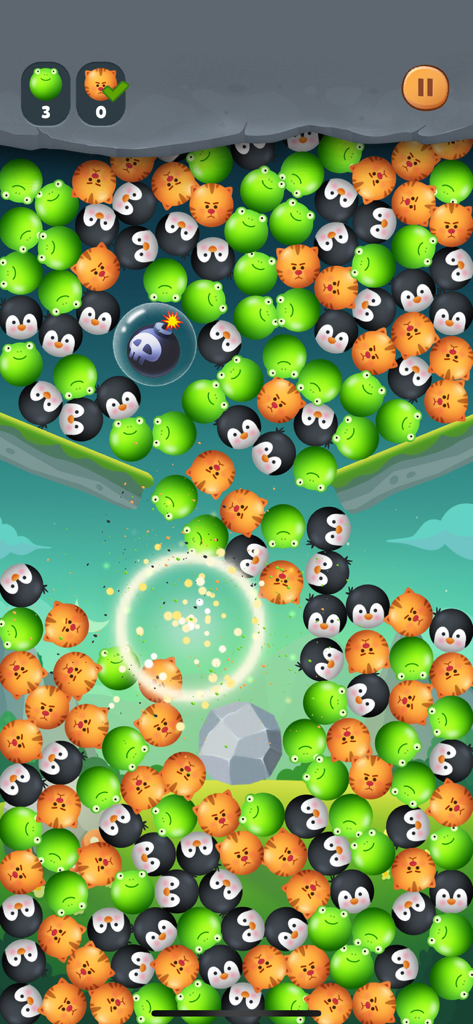 Baby Games: Bubble Pop - A screenshot of Baby Games Bubble Pop showing colorful animal bubbles and a bomb booster in a matching puzzle level