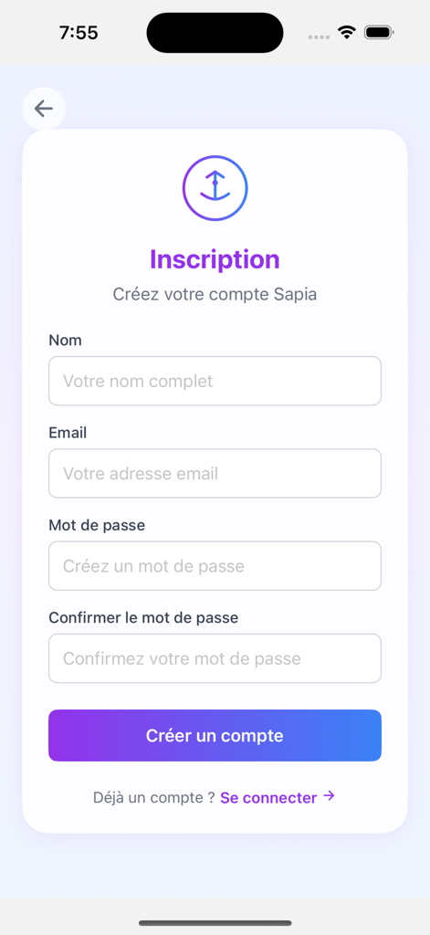 Sapia - Registration screen for the Sapia custom tailoring and ethical fashion app