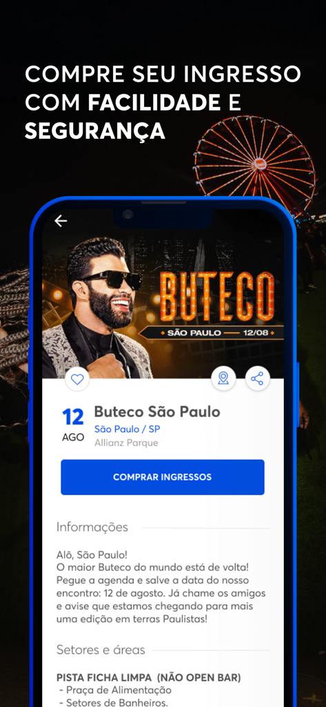 BaladAPP - BaladAPPモバイル画面にコンサートの詳細と購入ボタンが表示されています