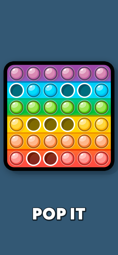 Uma interface de jogo pop it fidget colorida de arco-íris em um fundo azul