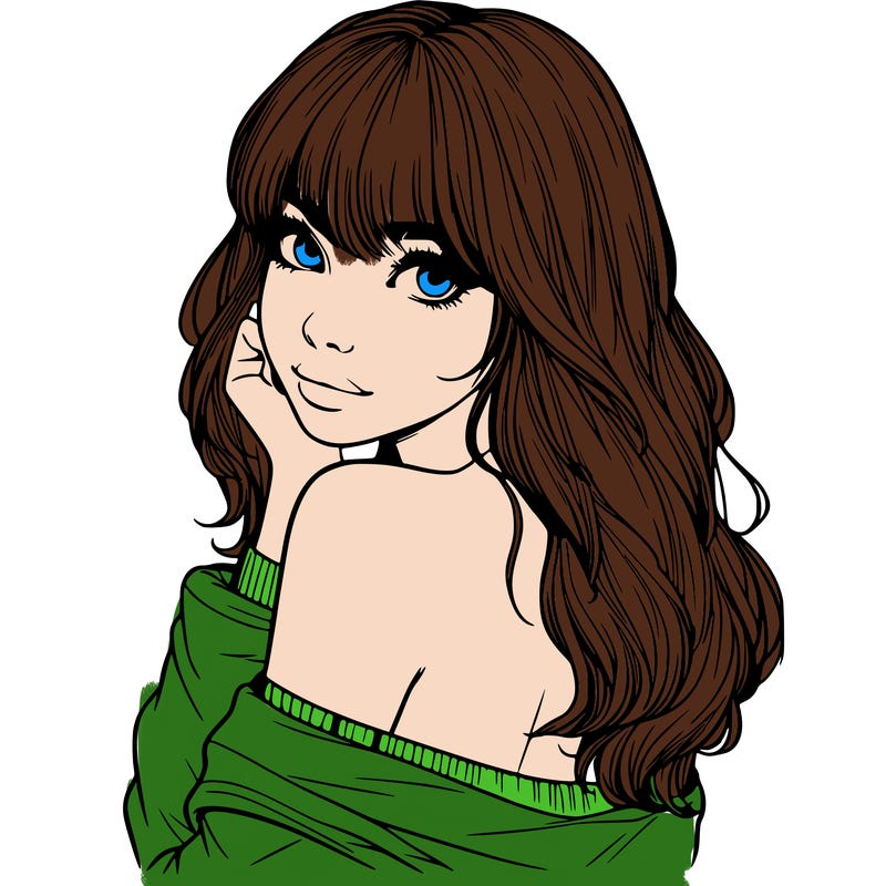 realistic girl with bangs looking over her shoulder