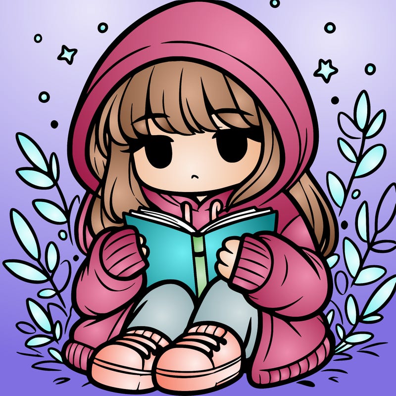 girl in oversized hoodie reading a book