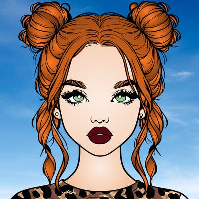 realistic girl with two buns in hair and lips