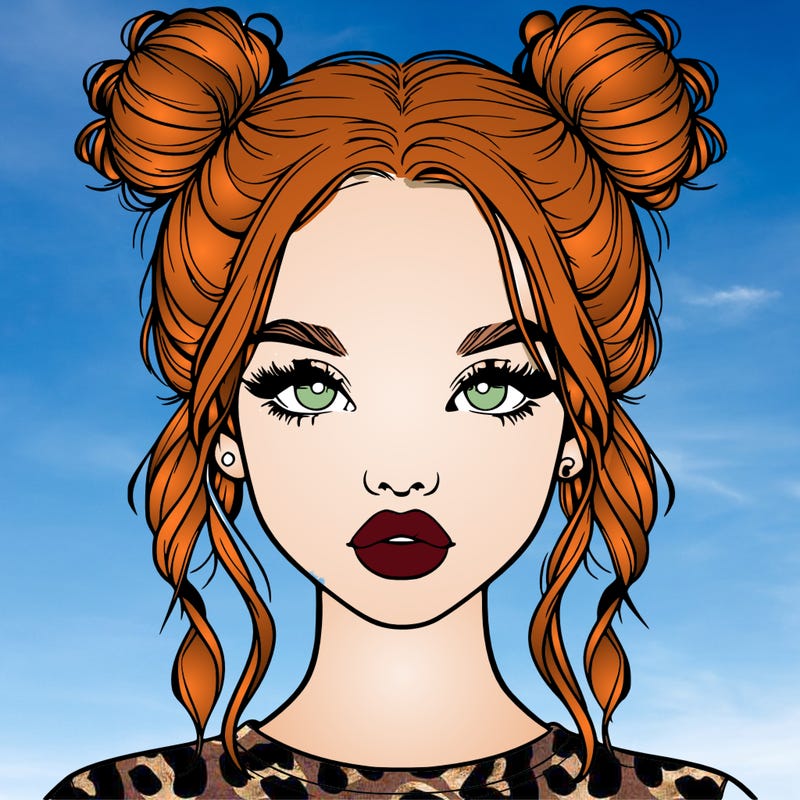 realistic girl with two buns in hair and lips