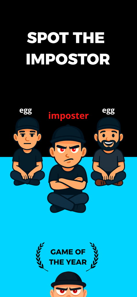 Faky - Impostor Game - A game screen from Faky showing three cartoon characters with a challenge to spot the impostor