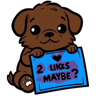 a puppy holding a sign that says 2 likes maybe?