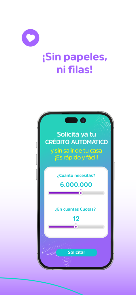 Che Dúo Digital - Pantalla de solicitud de crédito automático de Che Duo Digital con controles deslizantes de monto del préstamo y cuotas