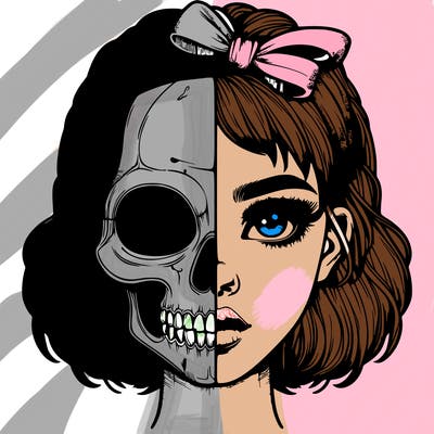 realistic girl with half skull mask