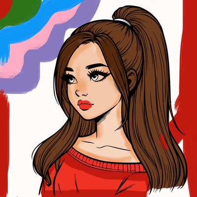 realistic girl with a high ponytail