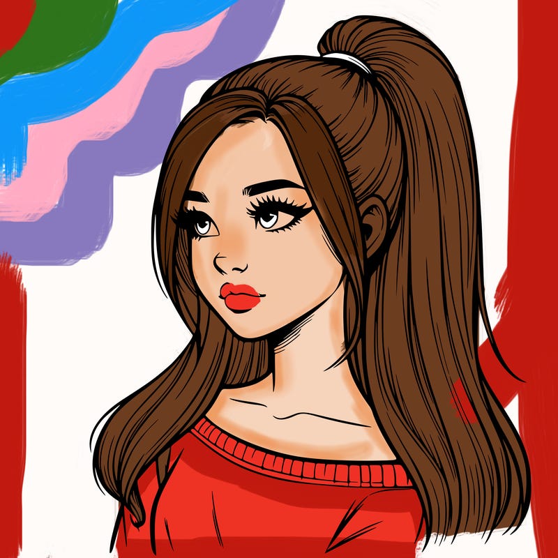 realistic girl with a high ponytail