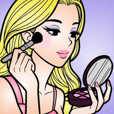 little girl putting on makeup