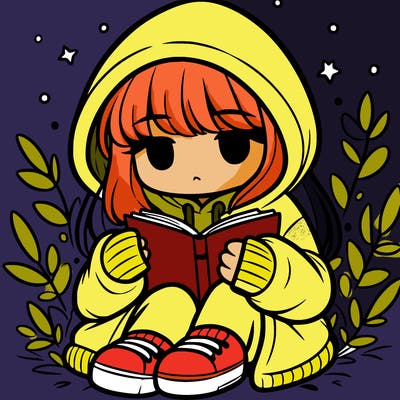 girl in oversized hoodie reading a book
