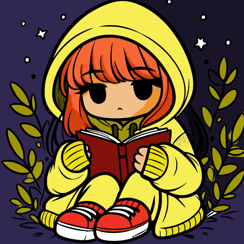 girl in oversized hoodie reading a book