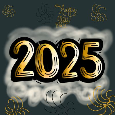 one line scrawled numbers sketch design “2025”