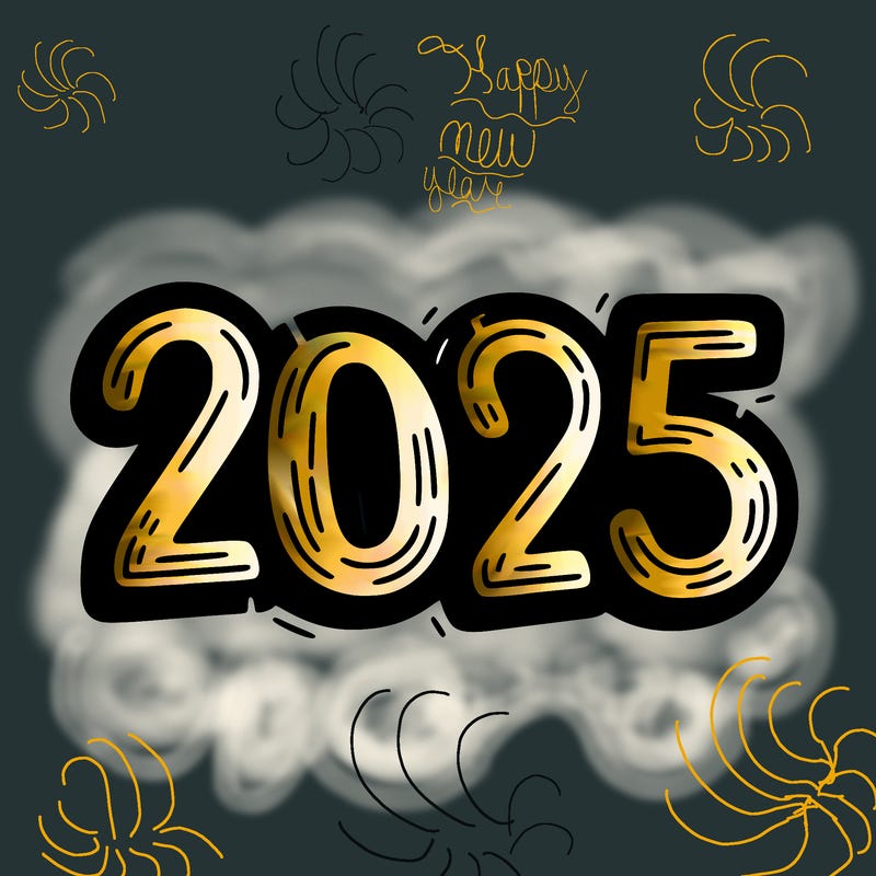 one line scrawled numbers sketch design “2025”