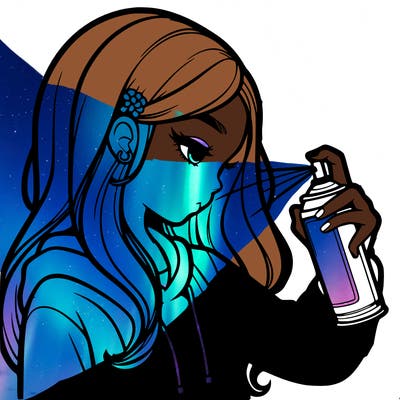 a realistic girl spray painting