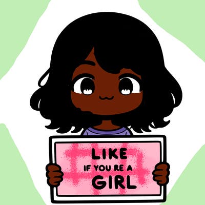 a cute girl holding a sign that says like if you’re a girl