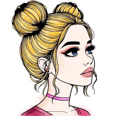 realistic girl with buns on the top of her head