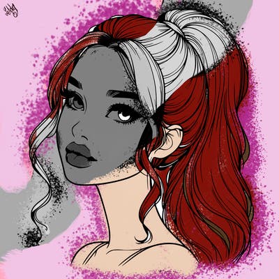 realistic girl with a ponytail on her hair and lips