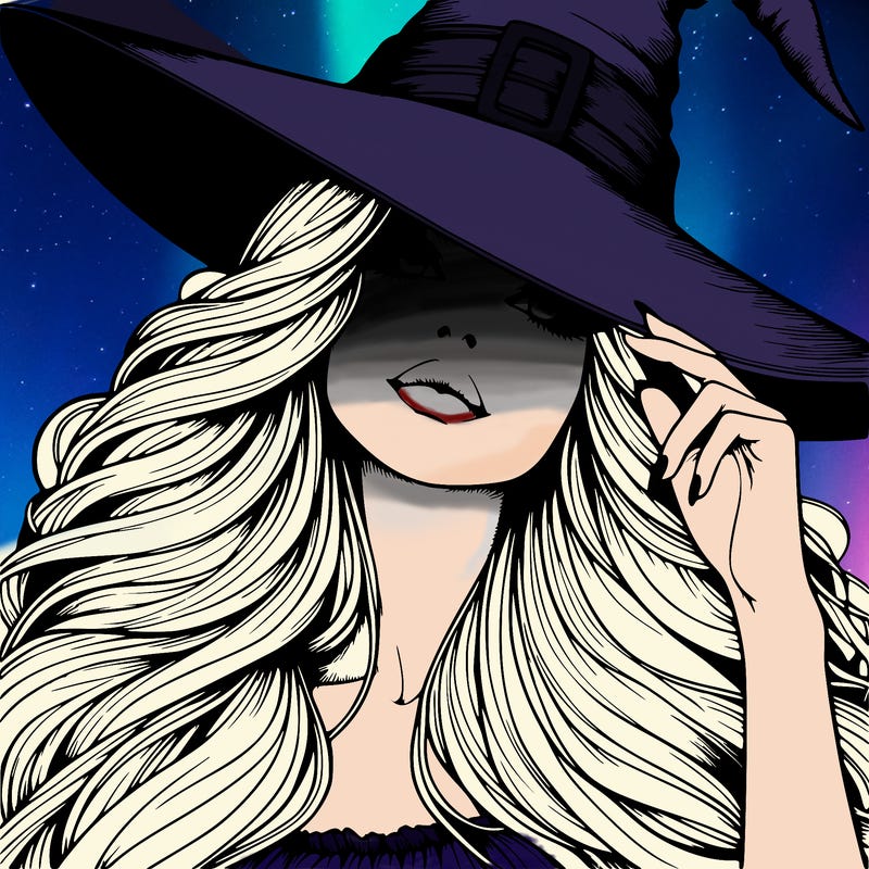 beautiful witch that looks like sabrina carpenter witch hat covering eyes camera angle looking down