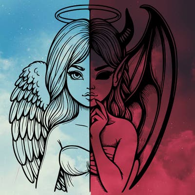 realistic angel half demon