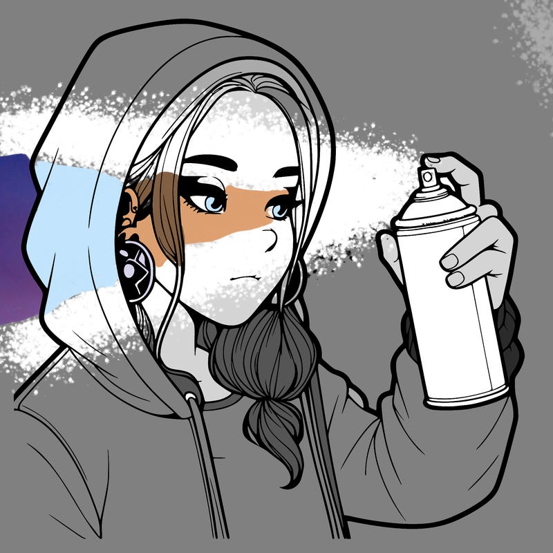 a realistic girl, spray painting