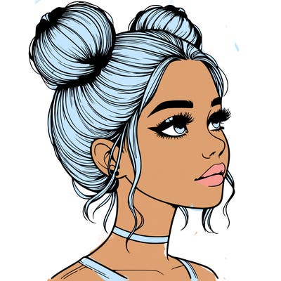 realistic girl with buns on the top of her head