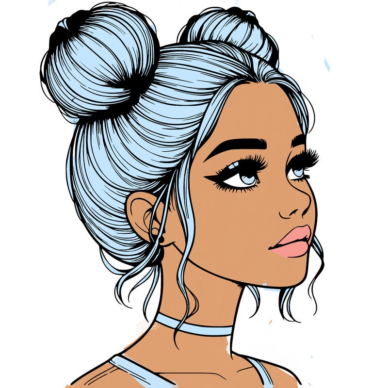 realistic girl with buns on the top of her head