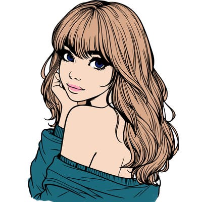realistic girl with bangs looking over her shoulder