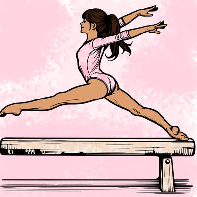 a realistic girl doing gymnastics on the beam