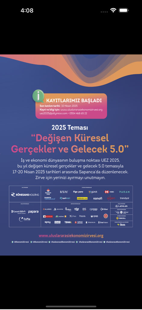 Ekonomist - Ekonomist app screenshot showing the 2025 International Economy Summit announcement and corporate sponsors