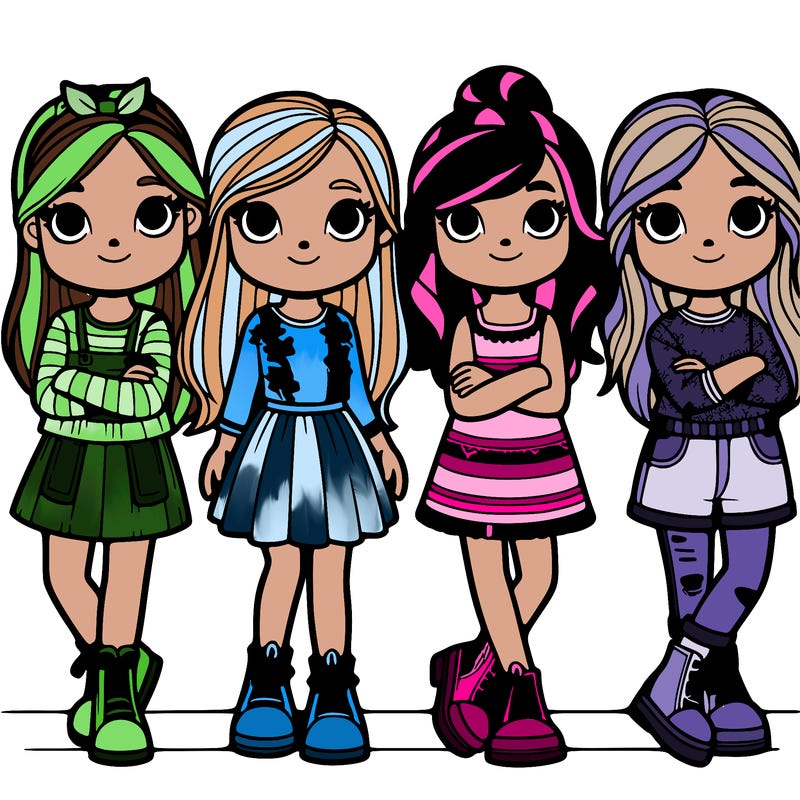 4 girls standing in a line