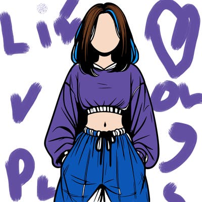 realistic girl faceless with baggy pants and a crop top