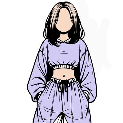 realistic girl faceless with baggy pants and a crop top