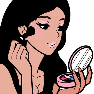 little girl putting on makeup